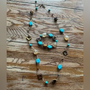 Premier Designs Turquoise and Brown Beaded Necklace and Bracelet Set ✨